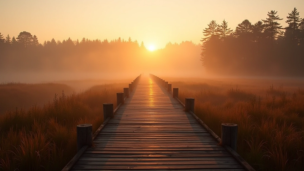 Skaists skats uz purva laipām rudens sezonā